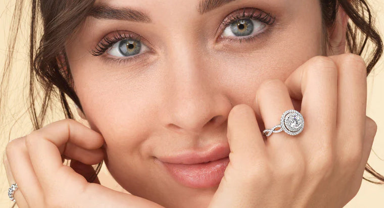 Women wearing Halo Diamond Engagement Ring by With Clarity