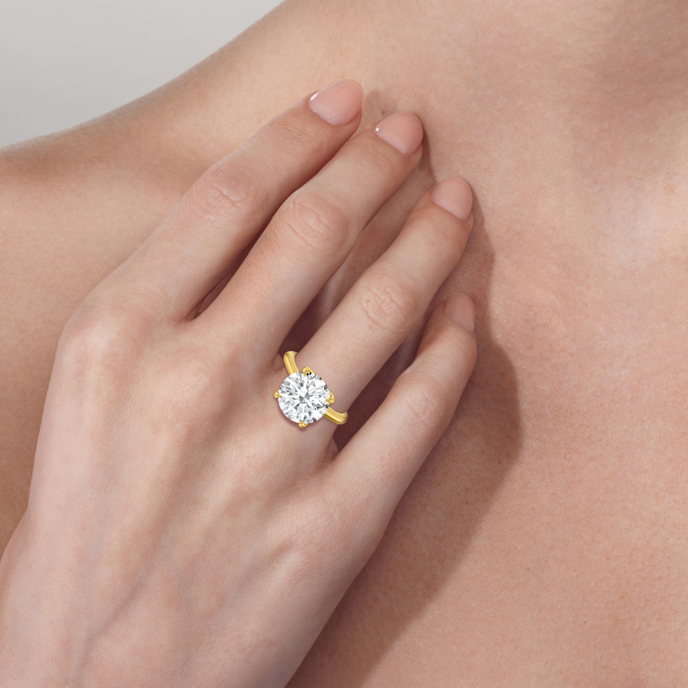 Model Wearing Famed Tulip Cathedral Ring with Lab Grown Diamond view