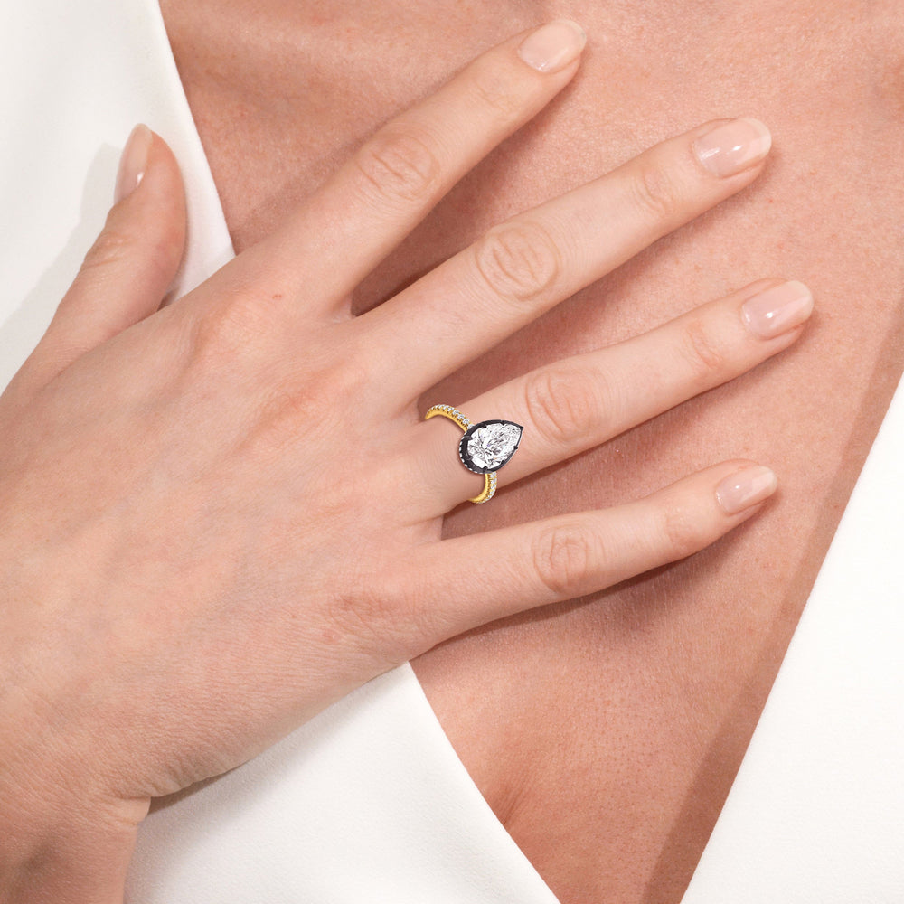Model Wearing The Fleuron Engagement Ring with Lab Grown Diamond view