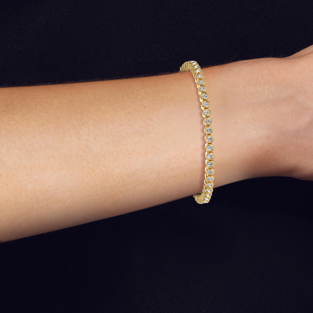 Bezel Lab Diamond Tennis Bracelet with 3 Cut Diamond in 14KT Yellow Gold view 5