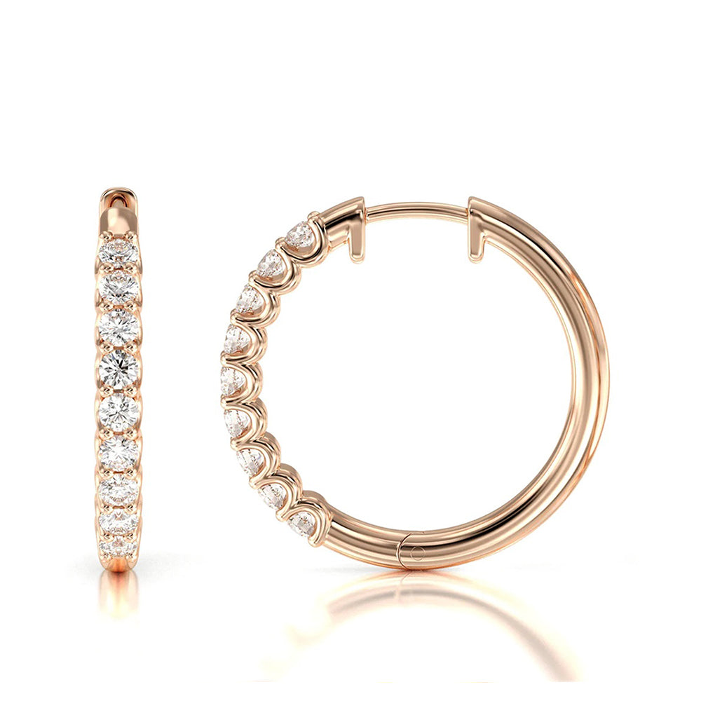 Diamond Hoop Earrings with 14KT Rose Gold / Natural / 1/2 Cut Diamond in 14KT Rose Gold / Natural / 1/2 view 4