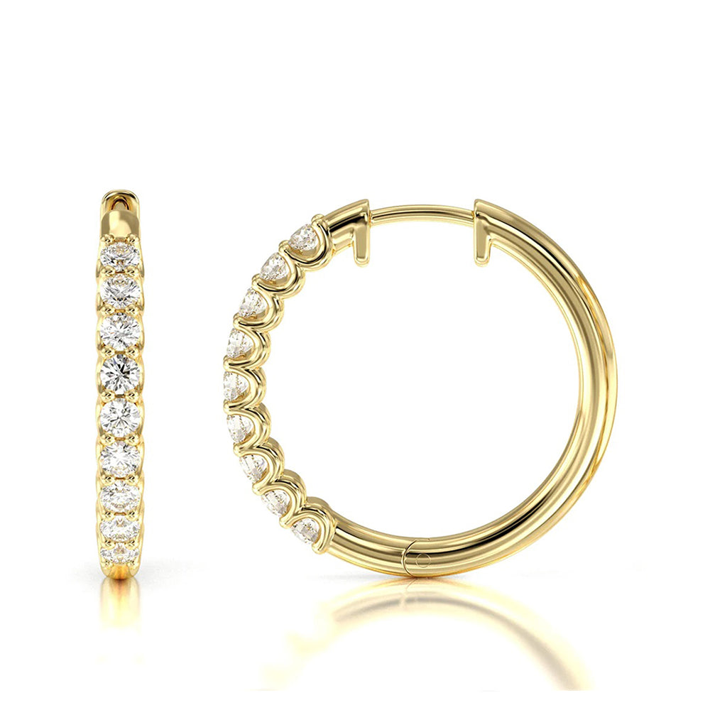 Diamond Hoop Earrings with 14KT Yellow Gold / Natural / 1/2 Cut Diamond in 14KT Yellow Gold / Natural / 1/2 view 4
