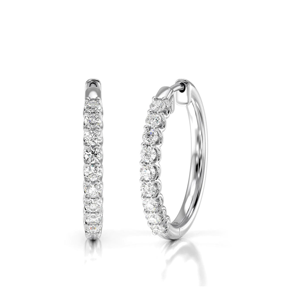 Diamond Hoop Earrings with 14KT White Gold / Natural / 1/2 Cut Diamond in 14KT White Gold / Natural / 1/2 view 1