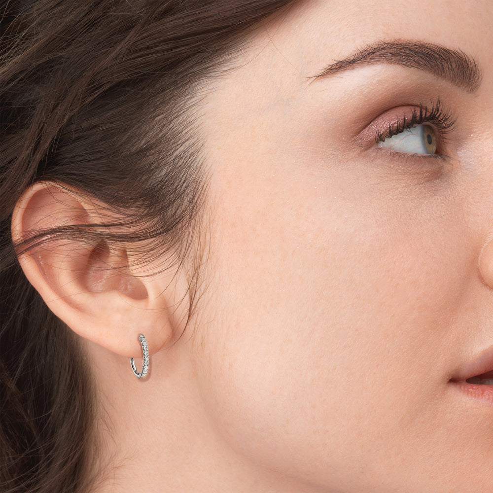 Diamond Hoop Earrings with 14KT Rose Gold / Natural / 1/2 Cut Diamond in 14KT Rose Gold / Natural / 1/2 view 3