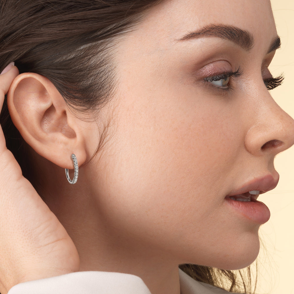 Diamond Hoop Earrings with 14KT Rose Gold / Natural / 1 Cut Diamond in 14KT Rose Gold / Natural / 1 view 3