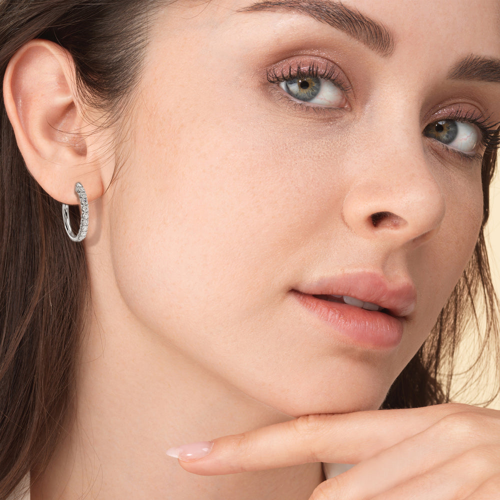 Diamond Hoop Earrings with 14KT Rose Gold / Natural / 1 1/2 Cut Diamond in 14KT Rose Gold / Natural / 1 1/2 view 3