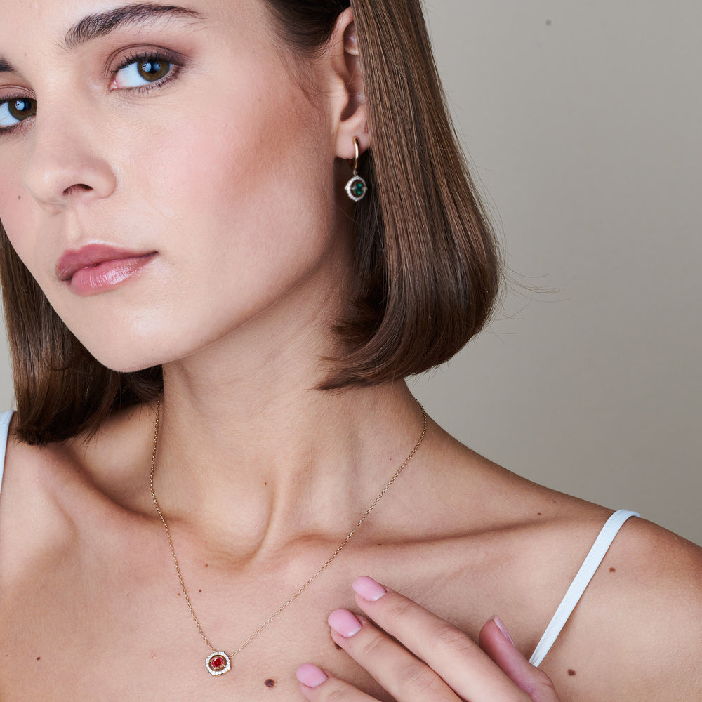 Model Wearing Signature Created Ruby Birthstone Necklace view