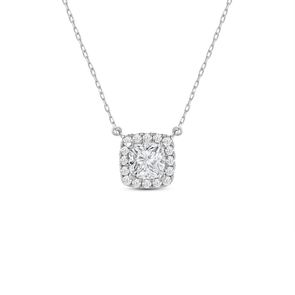 Halo Cushion Lab Created Diamond Necklace with 14KT White Gold / Lab / 3/4 Cut Diamond in 14KT White Gold / Lab / 3/4 view 1