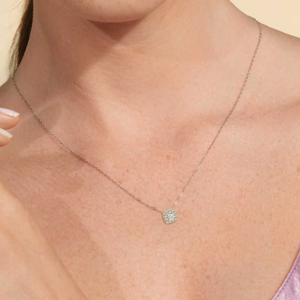Halo Cushion Lab Created Diamond Necklace with 14KT White Gold / Lab / 3/4 Cut Diamond in 14KT White Gold / Lab / 3/4 view 2