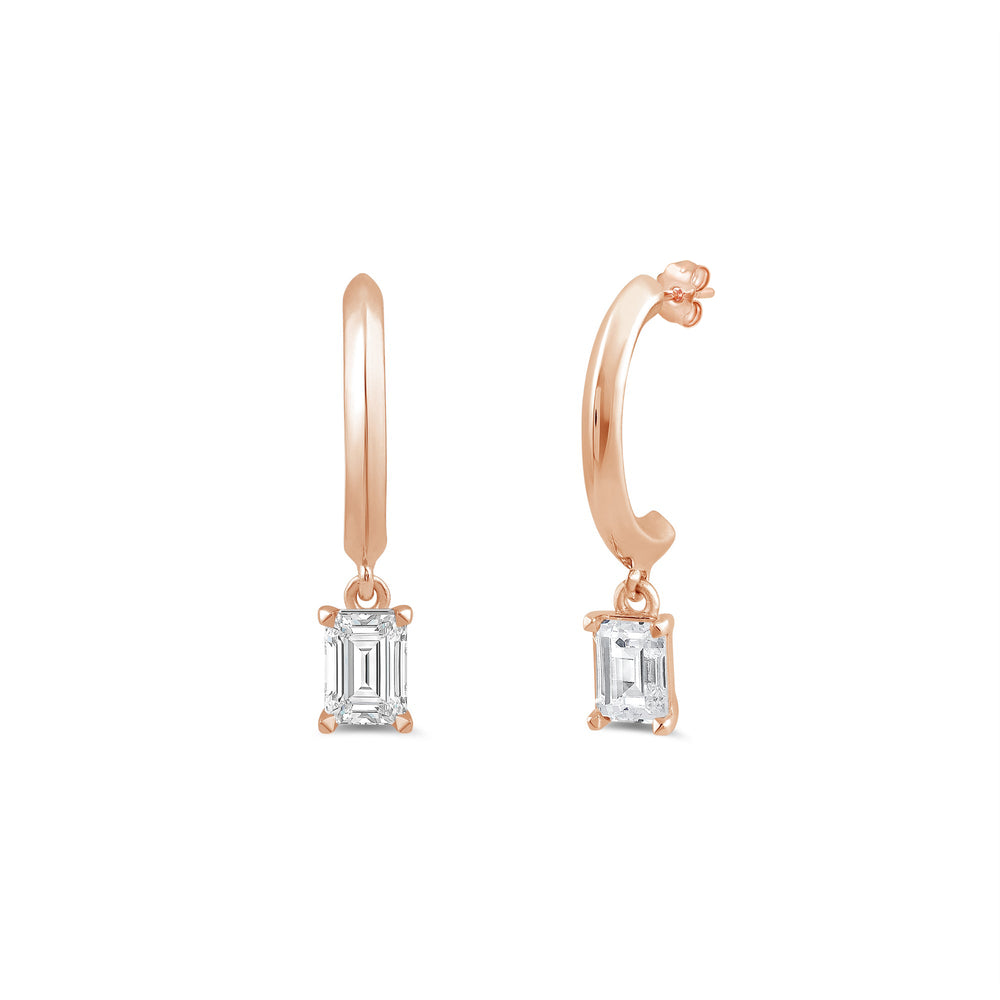 Emerald Diamond Drop Knife Edge Huggies with 14KT Rose Gold / Lab / 1/2 Cut Diamond in 14KT Rose Gold / Lab / 1/2 view 1