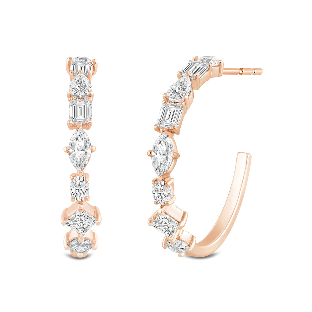 Mixed Fancy Shape Diamond Hoop Earrings with 14KT Rose Gold / Lab / 2 1/2 Cut Diamond in 14KT Rose Gold / Lab / 2 1/2 view 1