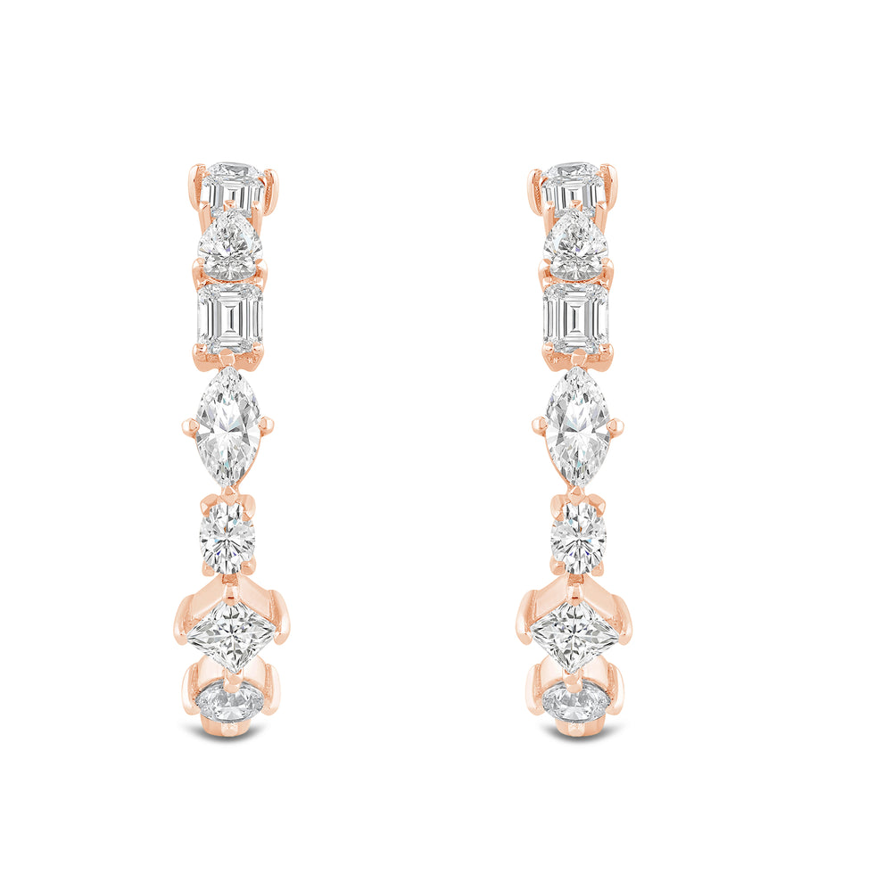 Mixed Fancy Shape Diamond Hoop Earrings with 14KT Rose Gold / Lab / 2 1/2 Cut Diamond in 14KT Rose Gold / Lab / 2 1/2 view 2