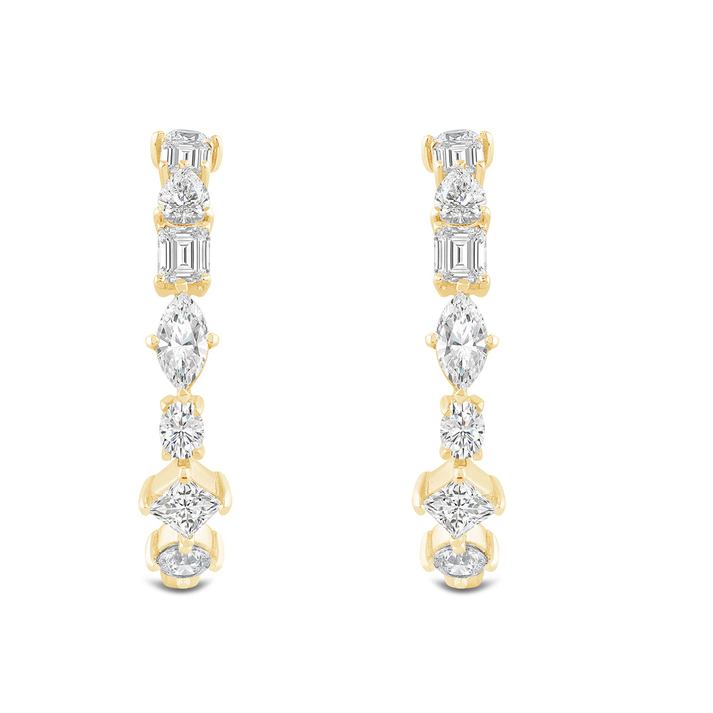 Mixed Fancy Shape Diamond Hoop Earrings with 14KT Yellow Gold / Lab / 2 1/2 Cut Diamond in 14KT Yellow Gold / Lab / 2 1/2 view 2
