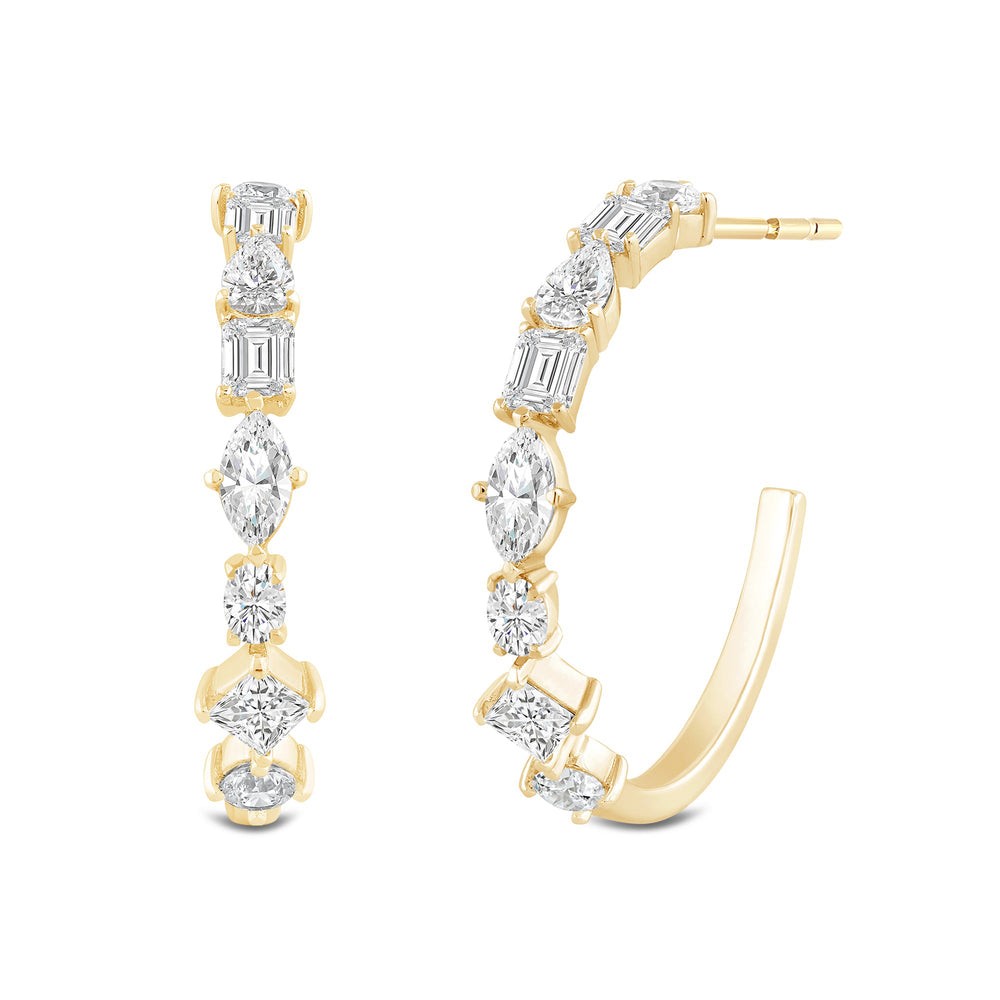 Mixed Fancy Shape Diamond Hoop Earrings with 14KT Yellow Gold / Lab / 2 1/2 Cut Diamond in 14KT Yellow Gold / Lab / 2 1/2 view 1