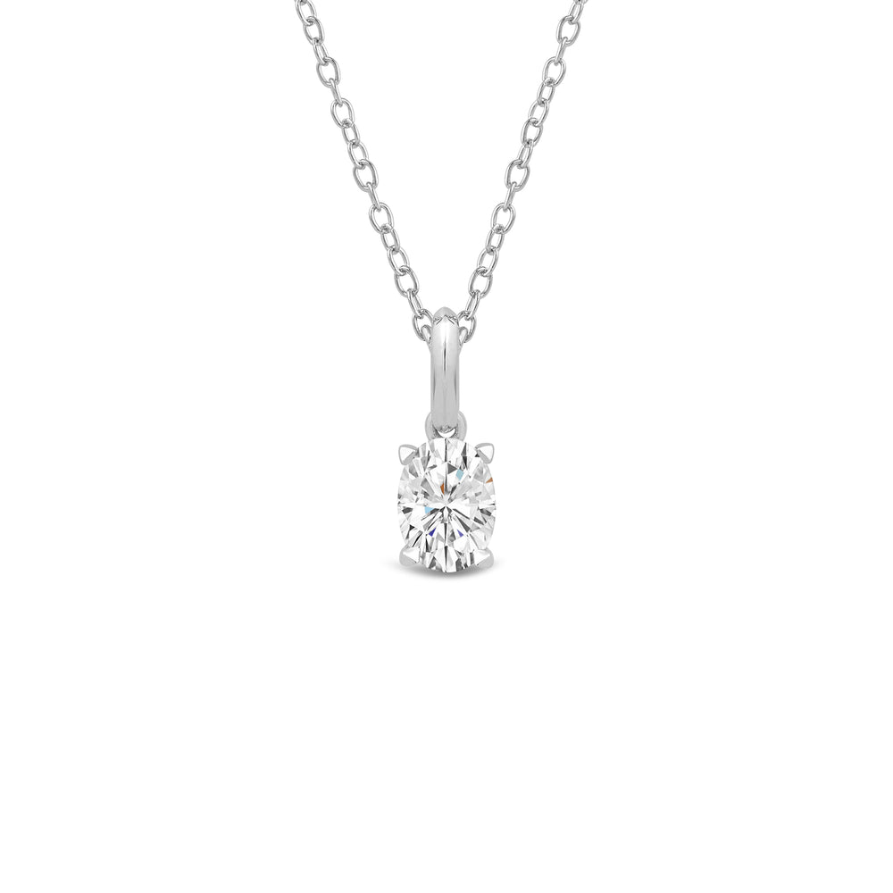 Knife-Edge Bale Oval Lab Created Diamond Solitaire Pendant with 14KT White Gold / Lab / 1/2 Cut Diamond in 14KT White Gold / Lab / 1/2 view 1
