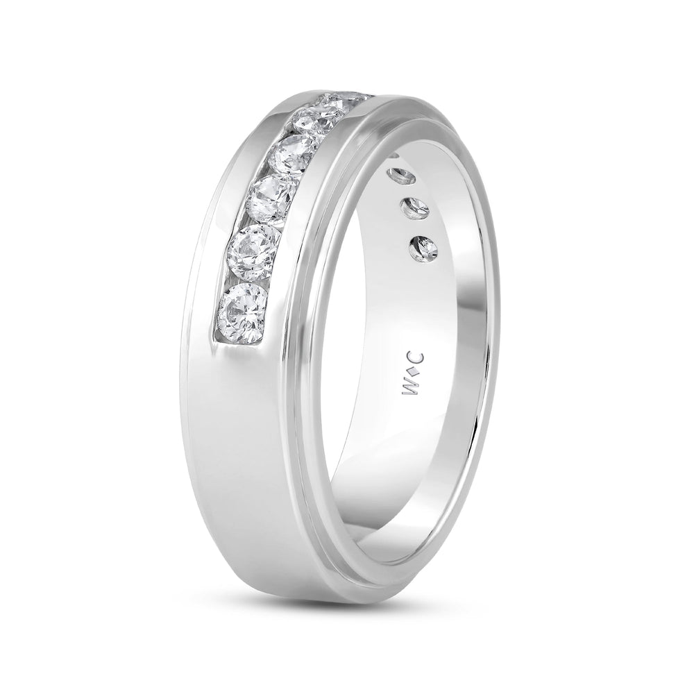 Channel Set Stepped Edge Classic Men's Band with 14KT White Gold / Lab / 1 Cut Diamond in 14KT White Gold / Lab / 1 view 4