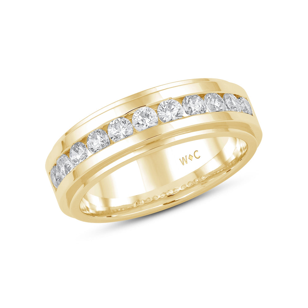 Channel Set Stepped Edge Classic Men's Band with 14KT Yellow Gold / Lab / 1 Cut Diamond in 14KT Yellow Gold / Lab / 1 view 3
