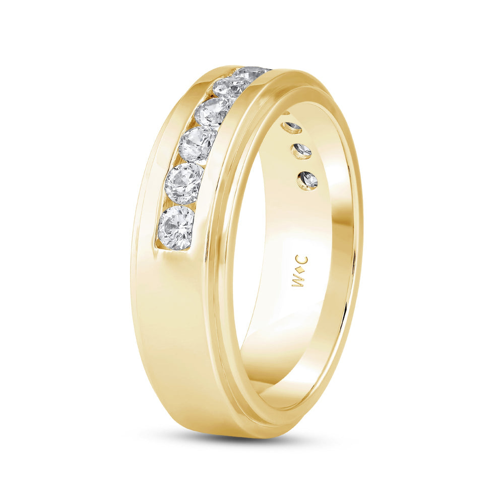 Channel Set Stepped Edge Classic Men's Band with 14KT Yellow Gold / Lab / 1 Cut Diamond in 14KT Yellow Gold / Lab / 1 view 4