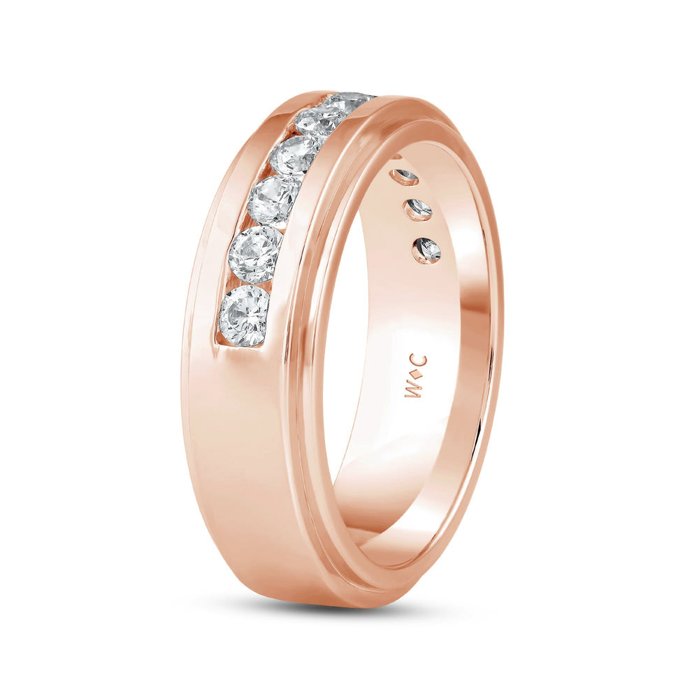 Channel Set Stepped Edge Classic Men's Band with 14KT Rose Gold / Lab / 1 Cut Diamond in 14KT Rose Gold / Lab / 1 view 4