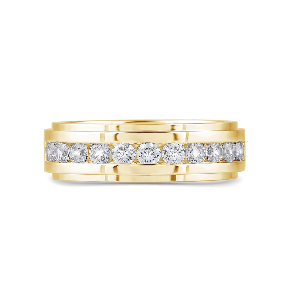 Channel Set Stepped Edge Classic Men's Band with 14KT Yellow Gold / Lab / 1 Cut Diamond in 14KT Yellow Gold / Lab / 1 view 1