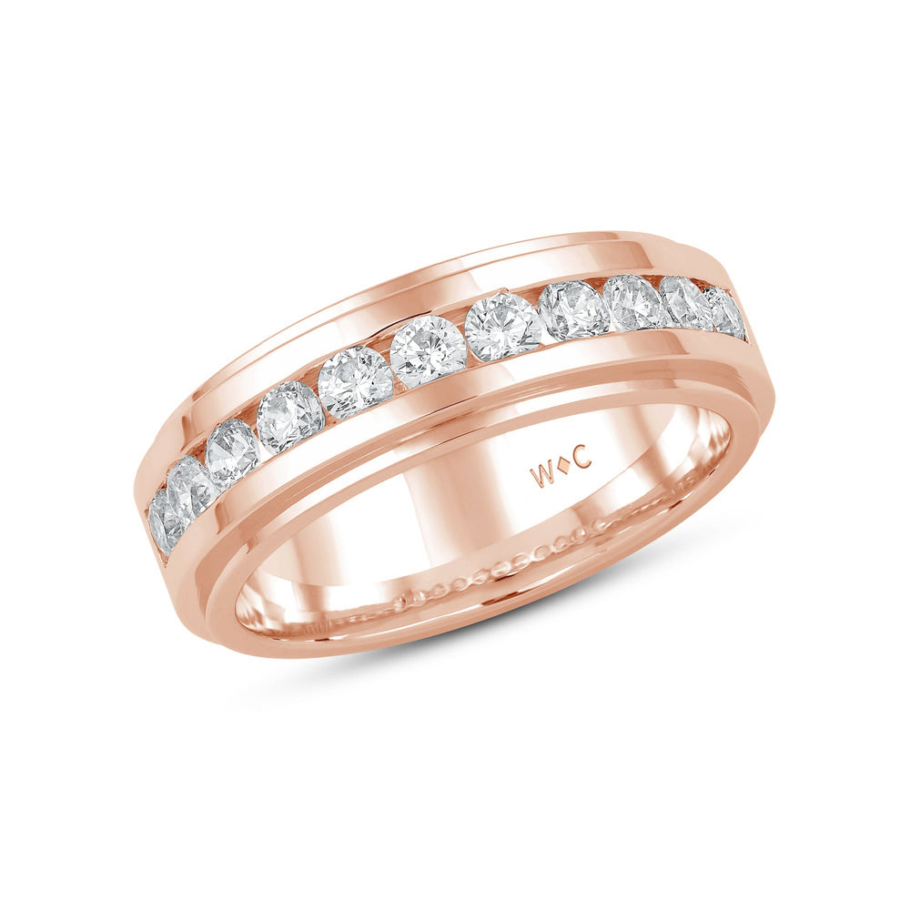 Channel Set Stepped Edge Classic Men's Band with 14KT Rose Gold / Lab / 1 Cut Diamond in 14KT Rose Gold / Lab / 1 view 3