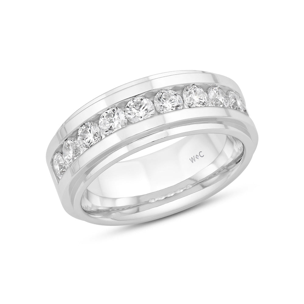 Channel Set Stepped Edge Classic Men's Band with 14KT White Gold / Lab / 2 Cut Diamond in 14KT White Gold / Lab / 2 view 3