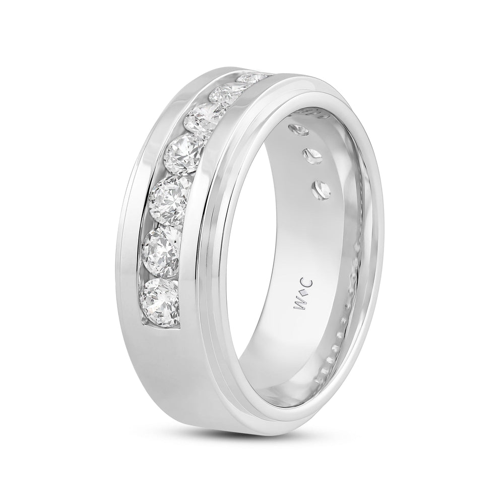 Channel Set Stepped Edge Classic Men's Band with 14KT White Gold / Lab / 2 Cut Diamond in 14KT White Gold / Lab / 2 view 4