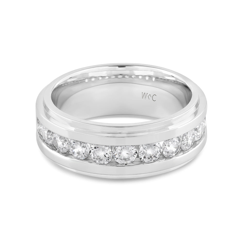 Channel Set Stepped Edge Classic Men's Band with 14KT White Gold / Lab / 2 Cut Diamond in 14KT White Gold / Lab / 2 view 1