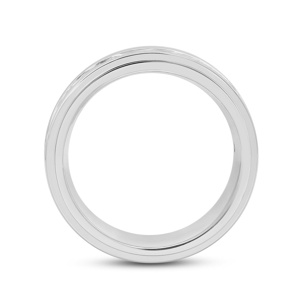 Channel Set Stepped Edge Classic Men's Band with 14KT White Gold / Lab / 2 Cut Diamond in 14KT White Gold / Lab / 2 view 2