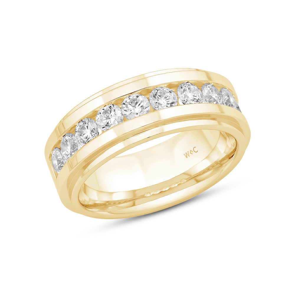 Channel Set Stepped Edge Classic Men's Band with 14KT Yellow Gold / Lab / 1 1/2 Cut Diamond in 14KT Yellow Gold / Lab / 1 1/2 view 3