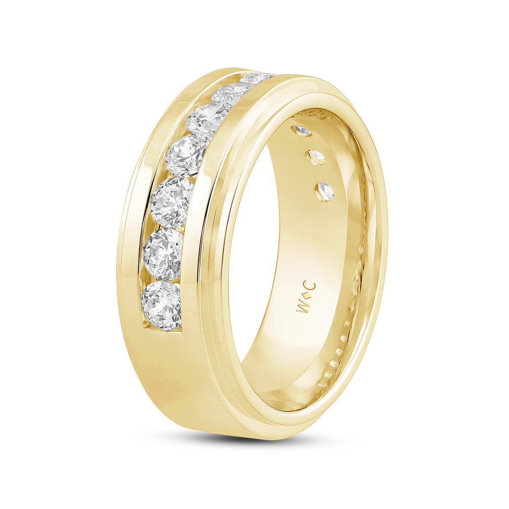 Channel Set Stepped Edge Classic Men's Band with 14KT Yellow Gold / Lab / 1 1/2 Cut Diamond in 14KT Yellow Gold / Lab / 1 1/2 view 4
