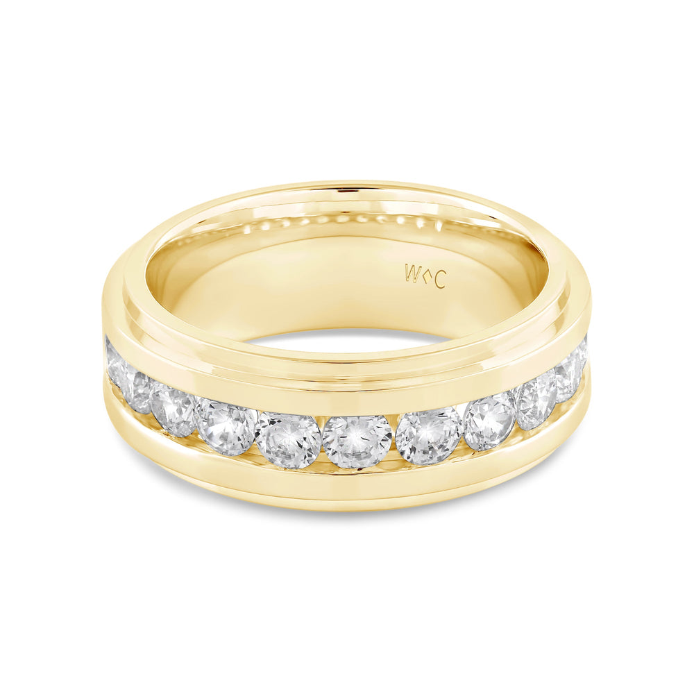 Channel Set Stepped Edge Classic Men's Band with 14KT Yellow Gold / Lab / 2 Cut Diamond in 14KT Yellow Gold / Lab / 2 view 1