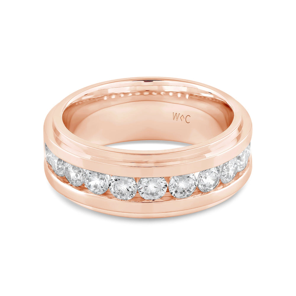 Channel Set Stepped Edge Classic Men's Band with 14KT Rose Gold / Lab / 2 Cut Diamond in 14KT Rose Gold / Lab / 2 view 1