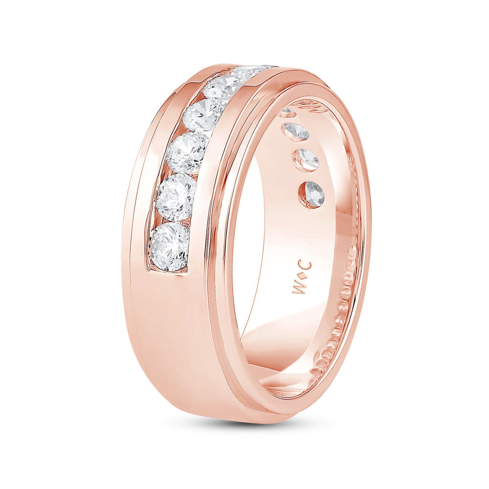 Channel Set Stepped Edge Classic Men's Band with 14KT Rose Gold / Lab / 2 Cut Diamond in 14KT Rose Gold / Lab / 2 view 4