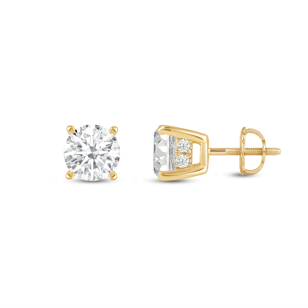Hidden Halo Round Solitaire Stud Earrings with 14KT Yellow Gold / Lab / 1 1/8 Cut Diamond in 14KT Yellow Gold / Lab / 1 1/8 view 4