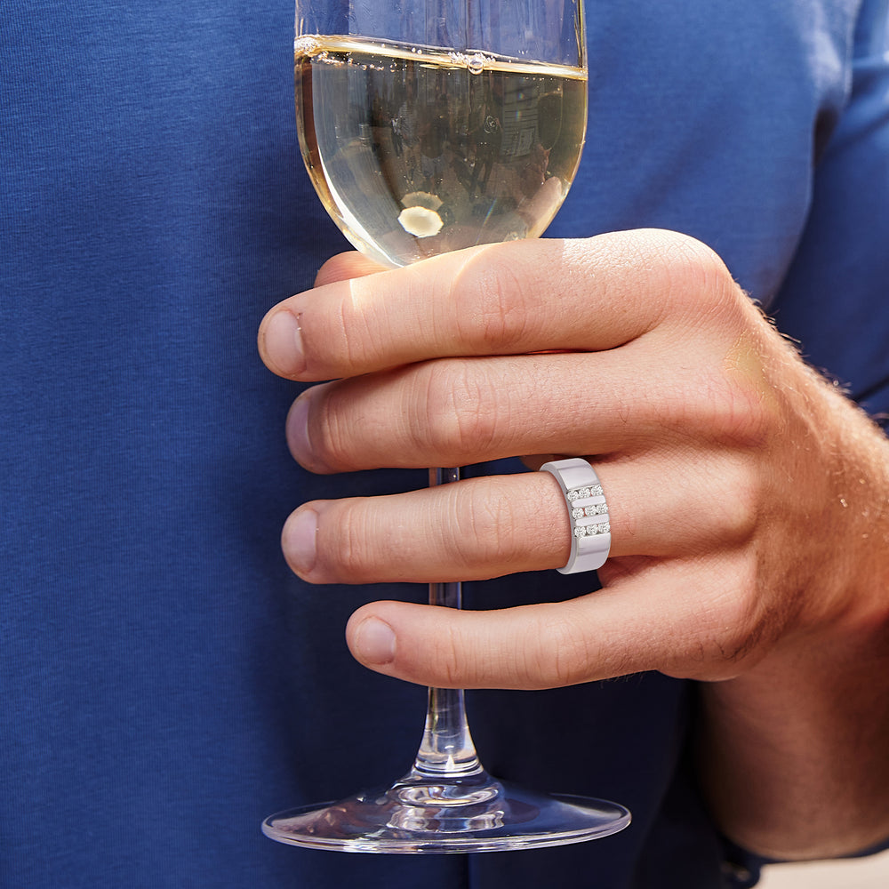 Three Line Stone Diamond Men's Ring with Platinum / Lab / 1/2 Cut Diamond in 14KT Platinum / Lab / 1/2 view 5