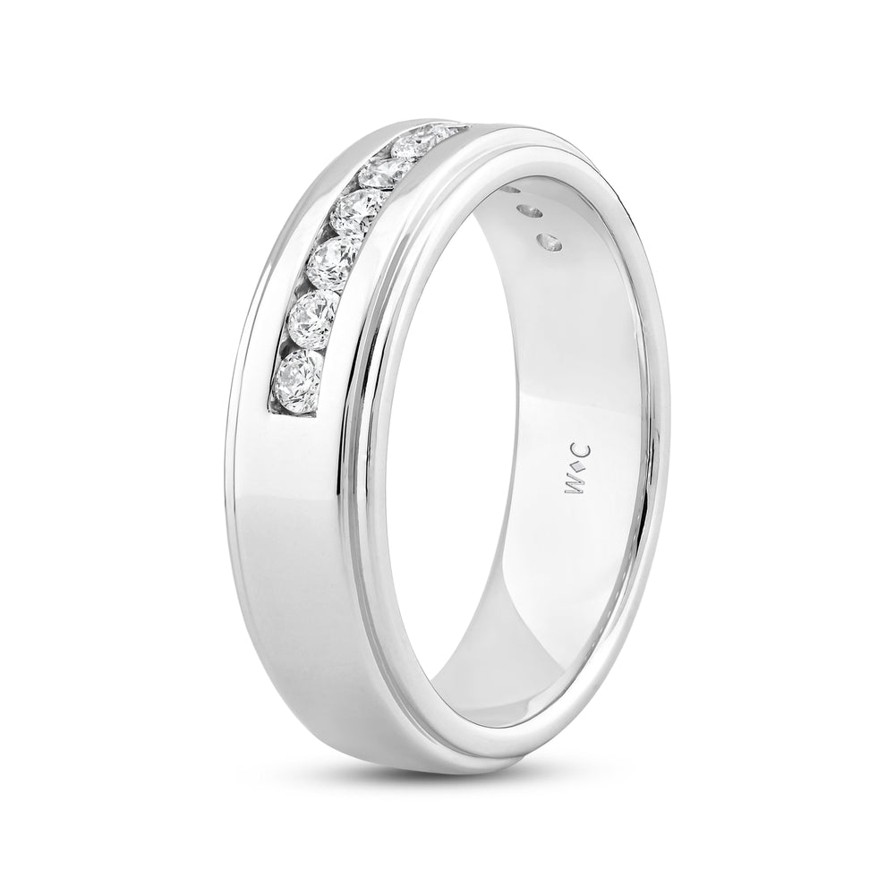 Channel Set Stepped Edge Classic Men's Band with 14KT White Gold / Lab / 1/2 Cut Diamond in 14KT White Gold / Lab / 1/2 view 4