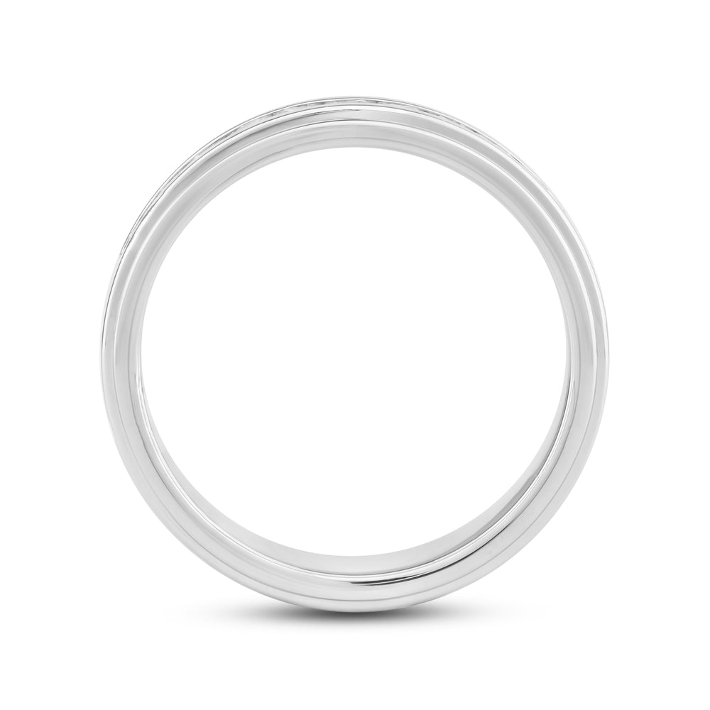 Channel Set Stepped Edge Classic Men's Band with 14KT White Gold / Lab / 1/2 Cut Diamond in 14KT White Gold / Lab / 1/2 view 2
