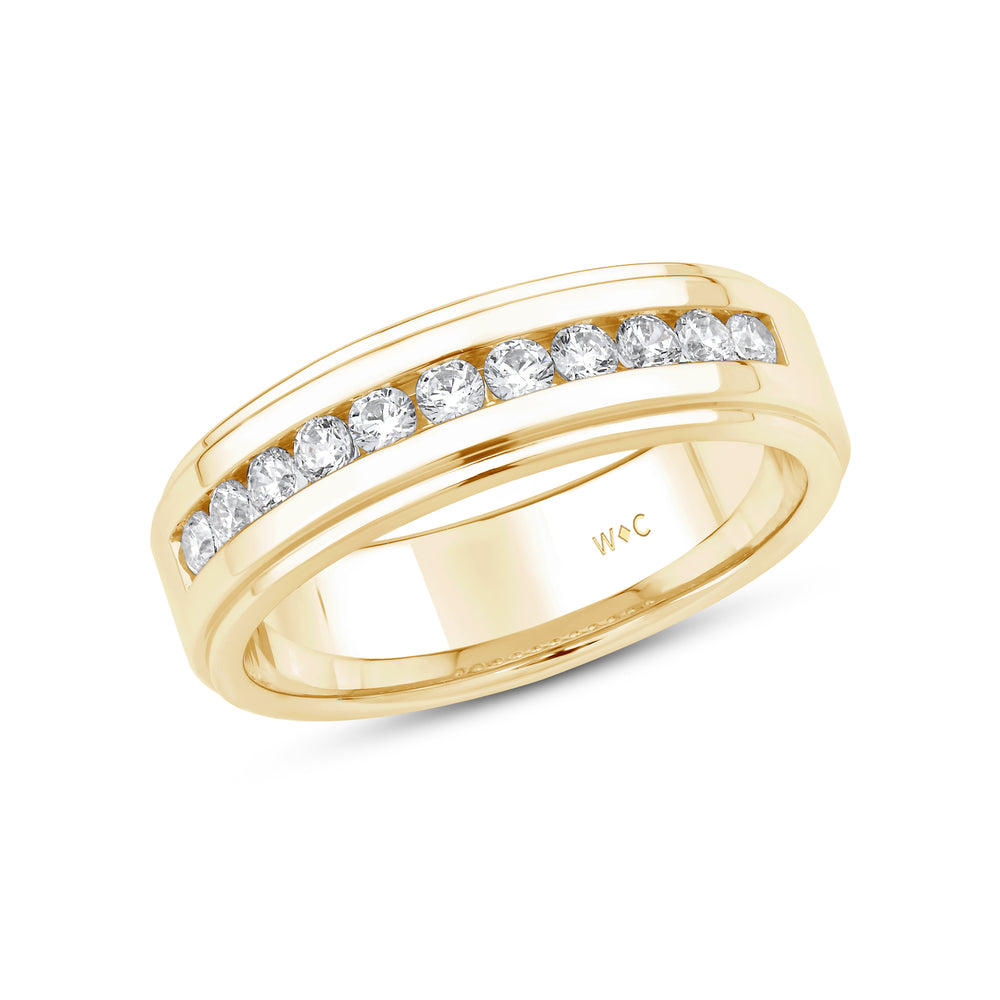 Channel Set Stepped Edge Classic Men's Band with 14KT Yellow Gold / Lab / 1/2 Cut Diamond in 14KT Yellow Gold / Lab / 1/2 view 3