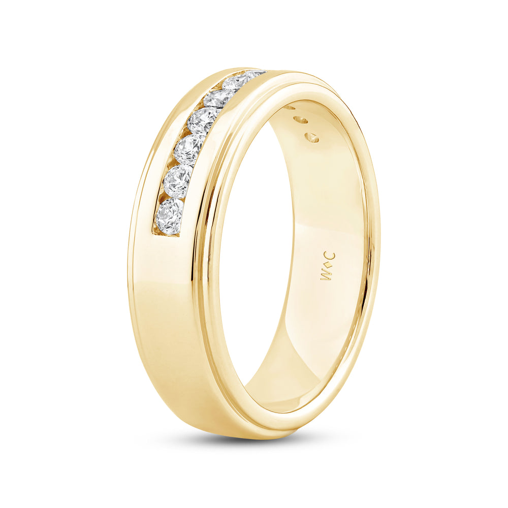 Channel Set Stepped Edge Classic Men's Band with 14KT Yellow Gold / Lab / 1/2 Cut Diamond in 14KT Yellow Gold / Lab / 1/2 view 4