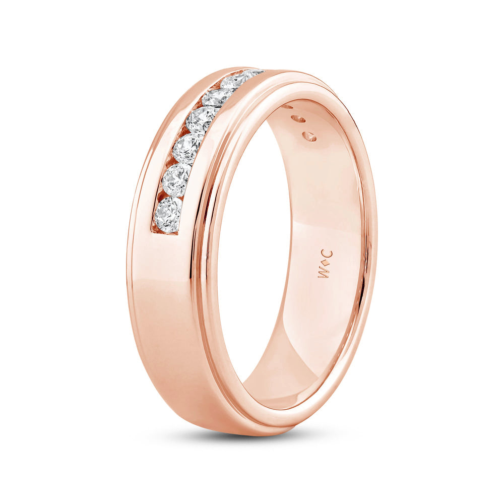Channel Set Stepped Edge Classic Men's Band with 14KT Rose Gold / Lab / 1/2 Cut Diamond in 14KT Rose Gold / Lab / 1/2 view 4