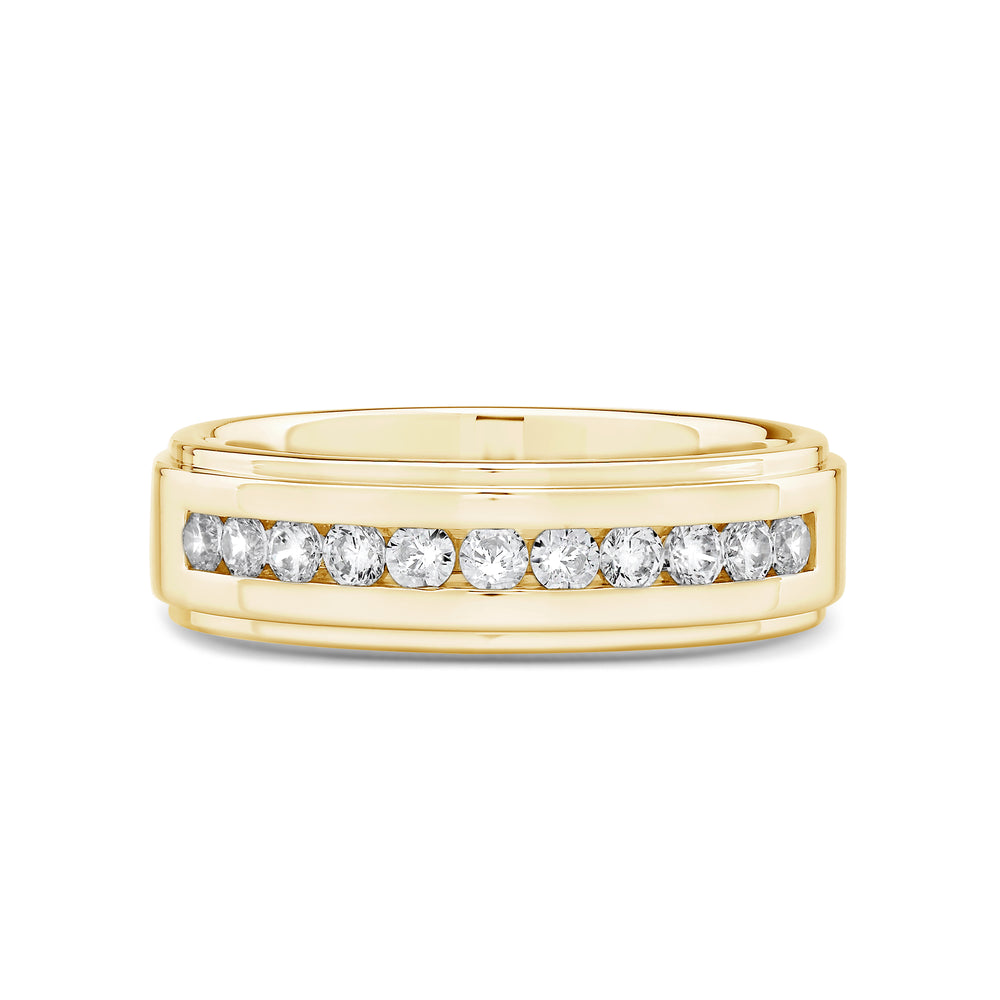 Channel Set Stepped Edge Classic Men's Band with 14KT Yellow Gold / Lab / 1/2 Cut Diamond in 14KT Yellow Gold / Lab / 1/2 view 1