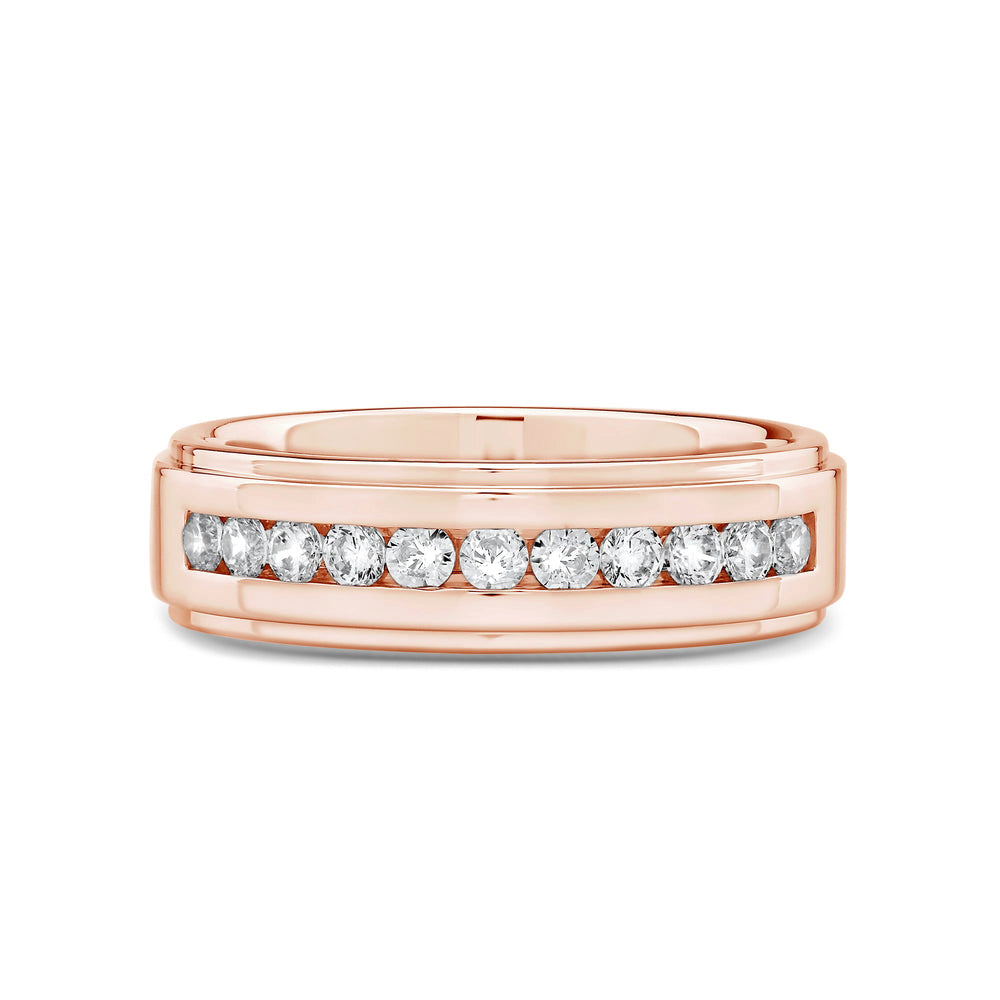 Channel Set Stepped Edge Classic Men's Band with 14KT Rose Gold / Lab / 1/2 Cut Diamond in 14KT Rose Gold / Lab / 1/2 view 1