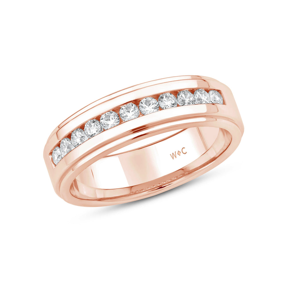Channel Set Stepped Edge Classic Men's Band with 14KT Rose Gold / Lab / 1/2 Cut Diamond in 14KT Rose Gold / Lab / 1/2 view 3