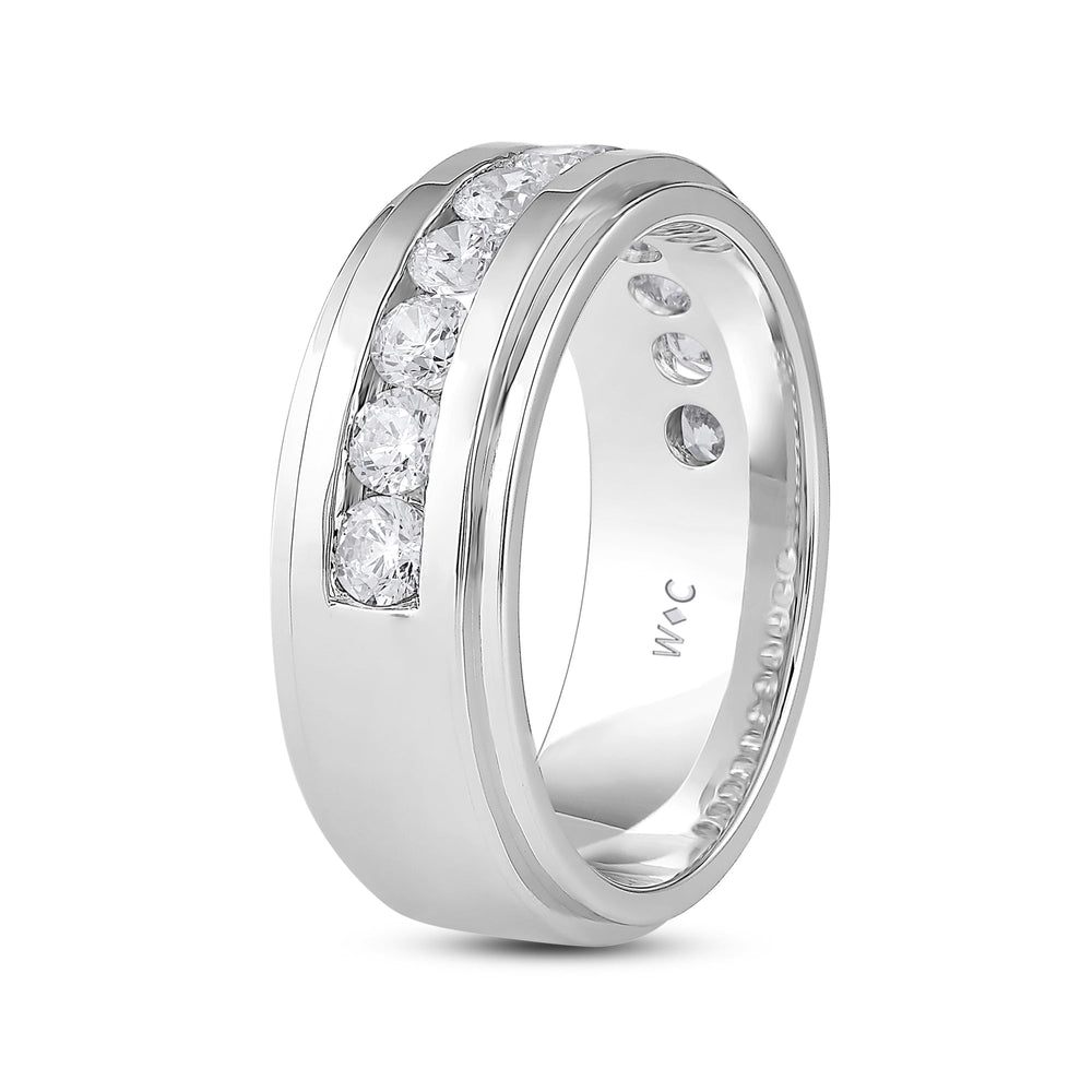 Channel Set Stepped Edge Classic Men's Band with 14KT White Gold / Lab / 1 1/2 Cut Diamond in 14KT White Gold / Lab / 1 1/2 view 4