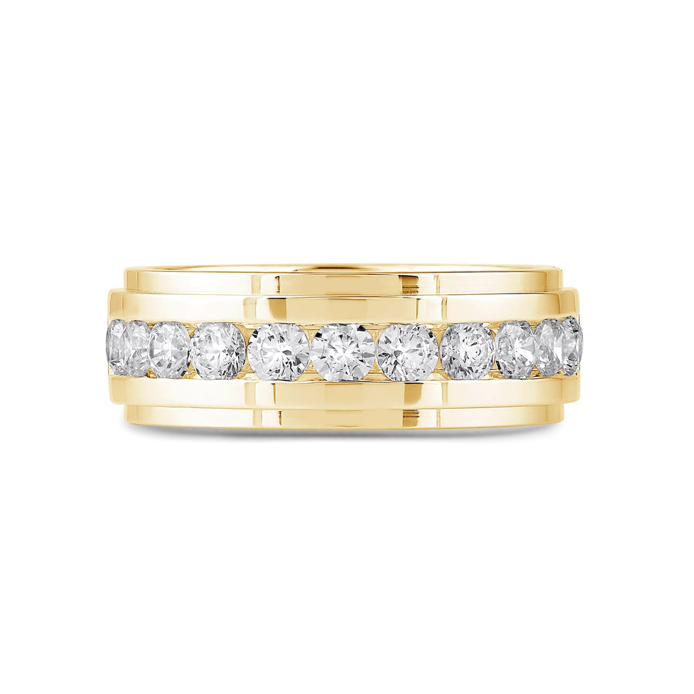 Channel Set Stepped Edge Classic Men's Band with 14KT Yellow Gold / Lab / 1 1/2 Cut Diamond in 14KT Yellow Gold / Lab / 1 1/2 view 1