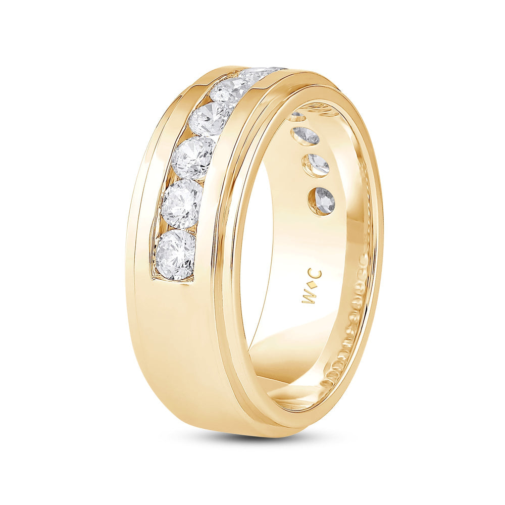 Channel Set Stepped Edge Classic Men's Band with 14KT Yellow Gold / Lab / 2 Cut Diamond in 14KT Yellow Gold / Lab / 2 view 4
