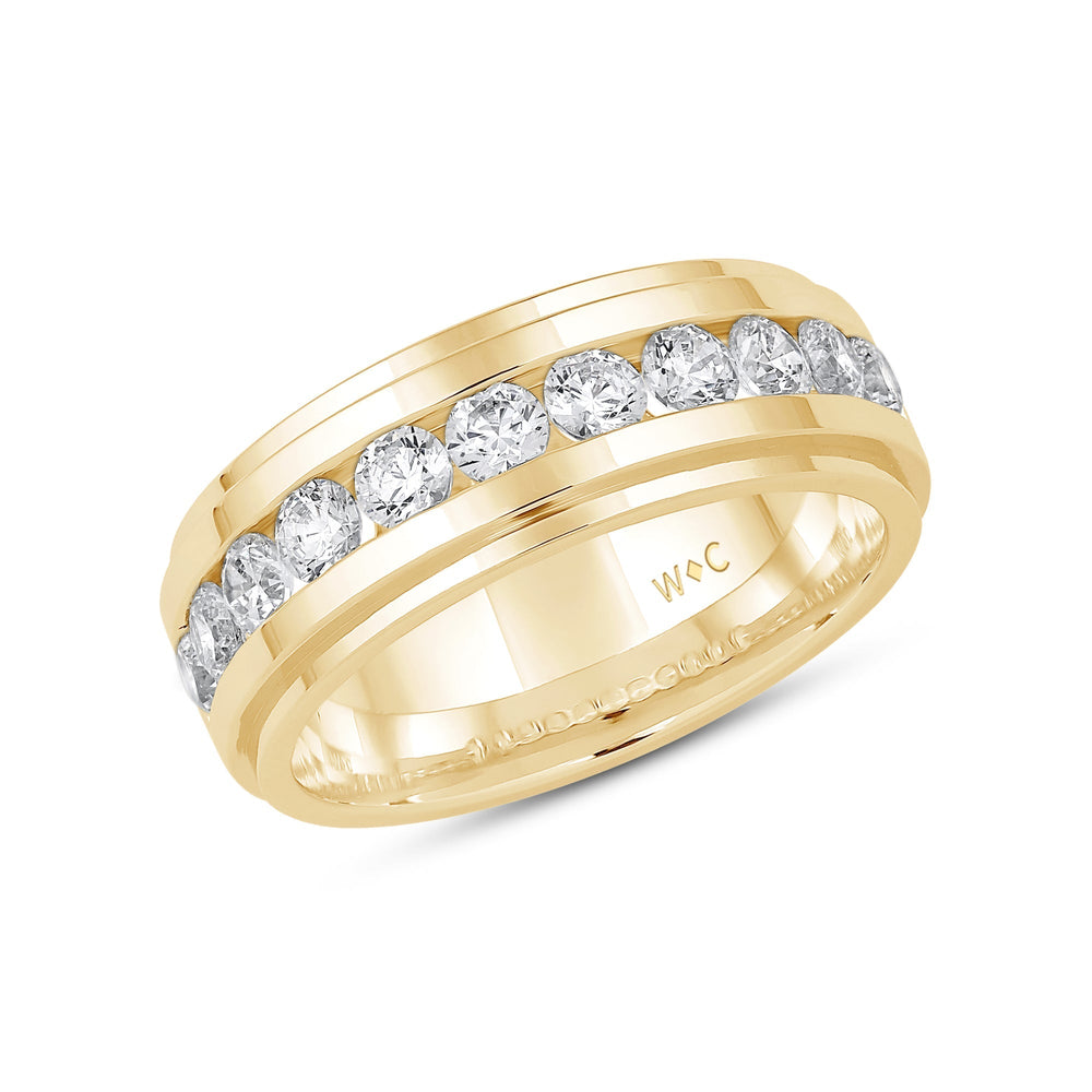 Channel Set Stepped Edge Classic Men's Band with 14KT Yellow Gold / Lab / 2 Cut Diamond in 14KT Yellow Gold / Lab / 2 view 3