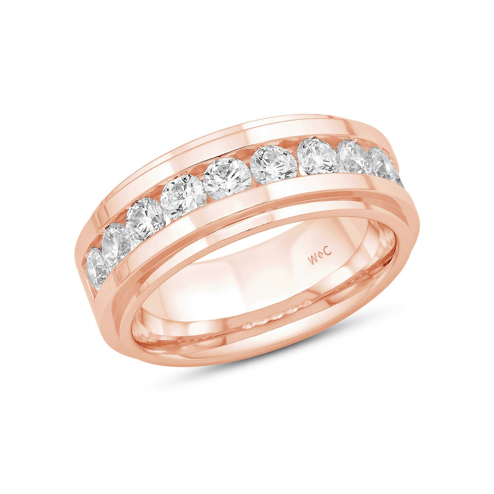 Channel Set Stepped Edge Classic Men's Band with 14KT Rose Gold / Lab / 1 1/2 Cut Diamond in 14KT Rose Gold / Lab / 1 1/2 view 3