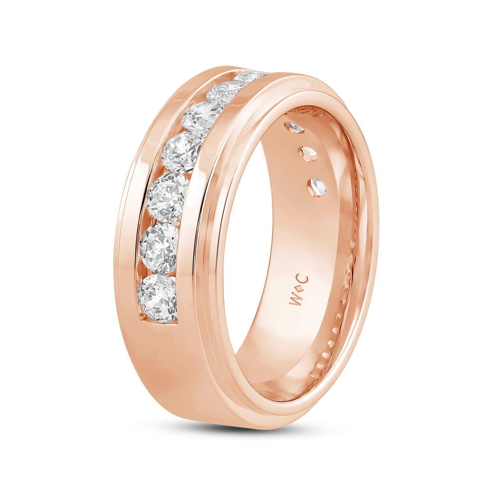 Channel Set Stepped Edge Classic Men's Band with 14KT Rose Gold / Lab / 1 1/2 Cut Diamond in 14KT Rose Gold / Lab / 1 1/2 view 4